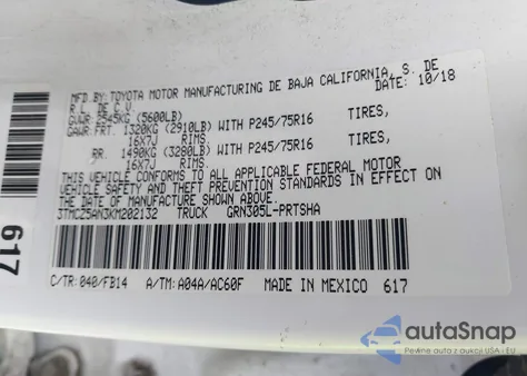 2019 Toyota Tacoma Sr V6 z USA, uszkodzony, nr VIN 3TMCZ5AN3KM202132